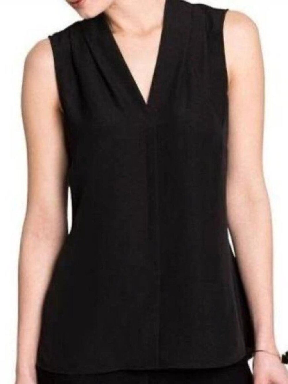THEORY Hylin Sleeveless Silk Georgette Pleated Top V neck Blouse Size S